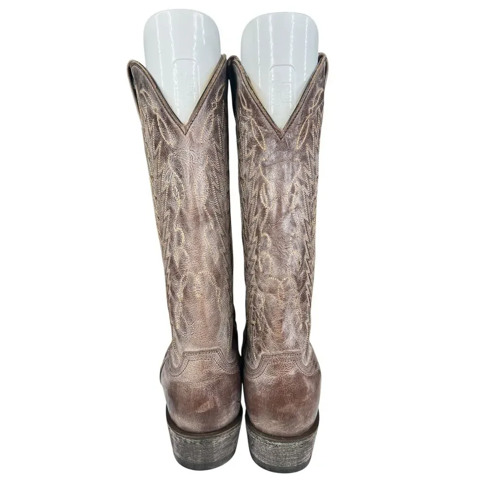 Tri Star Men’s Apache Brown White Distressed Cowboy Boots Size US 9 EE